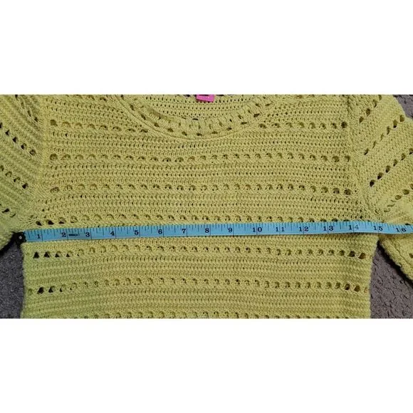 Lilly Pulitzer Crochet Knit Sweater Women's XS Yellow 3/4 Sleeve Ruffled Cotton - Picture 9 of 11